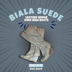 Biala Suede Leather Wedge Knee High Boots Women’s Size 7.5 Brown Tall Zip